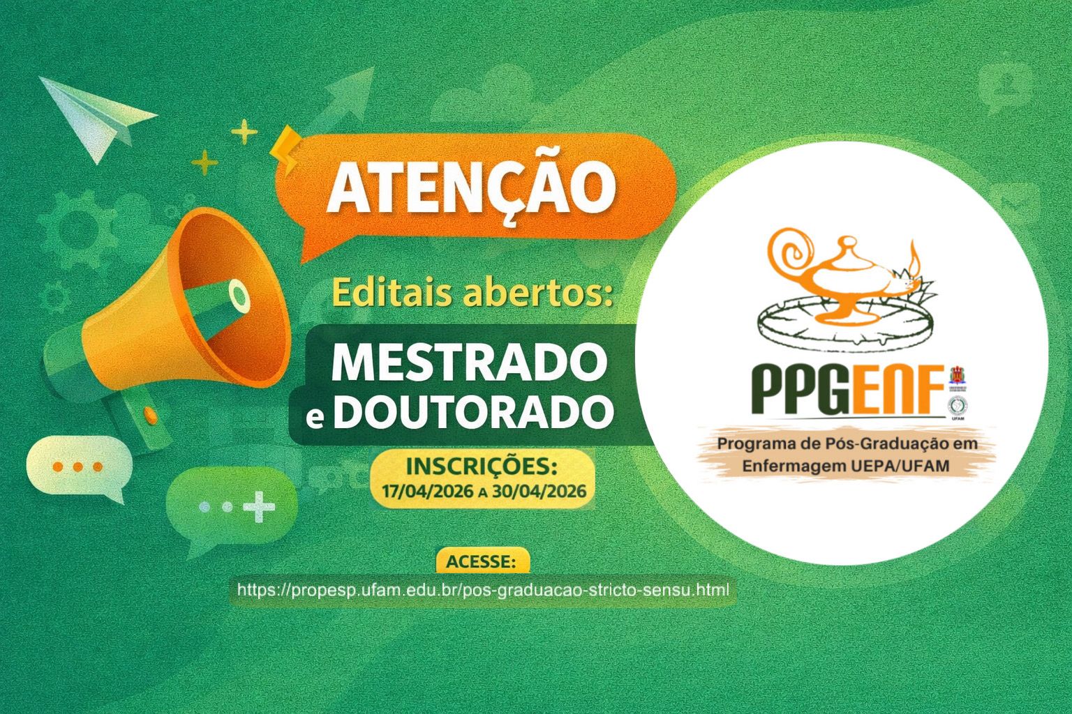Processo Seletivo 2026- Mestrado e Doutorado do PPGENF